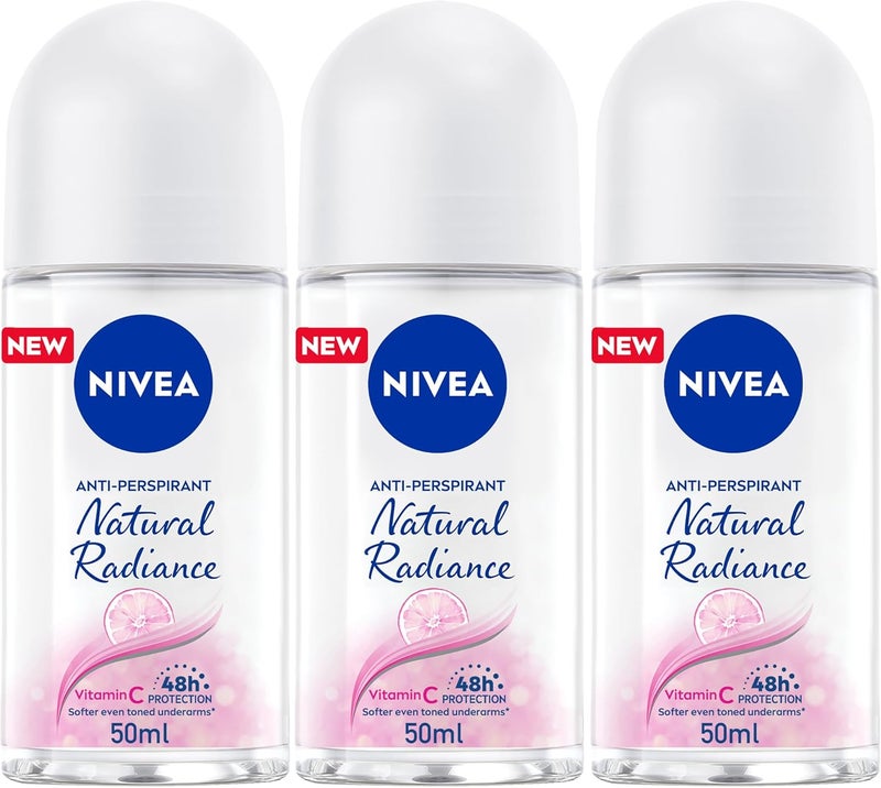 Nivea رول-أون مضاد للتعرق من نيفيا للنساء، حماية لمدة 48 ساعة، إشراقة طبيعية، عبوة من 3 (3x50 مل) - Image 1